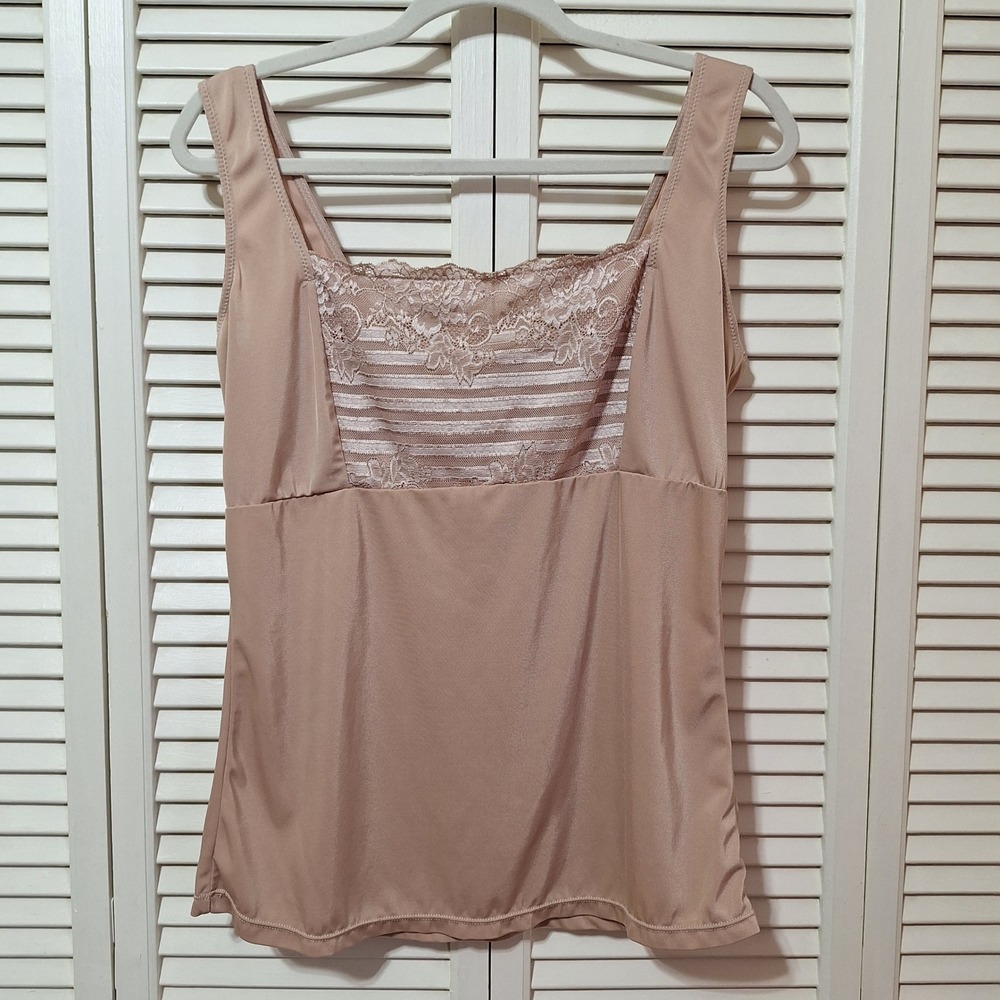 Heavenly Shapewear Nude Beige Lace Trim Camisole Tank Top 4X 6812